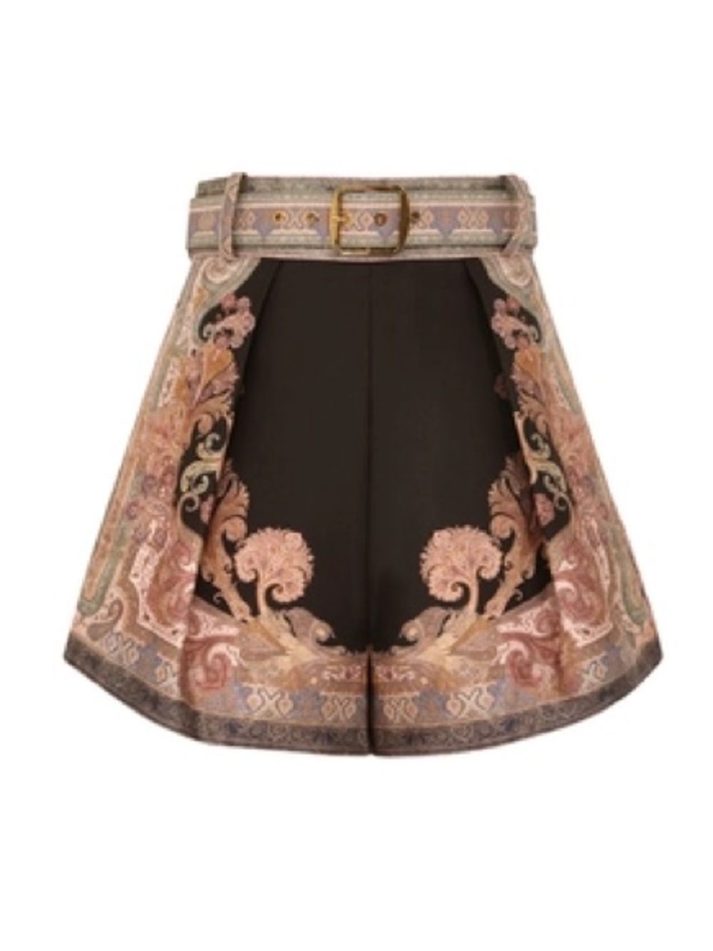ZIMMERMANN Off Black Paisley Print High-Waisted Tuck Short Silk Blend Medium